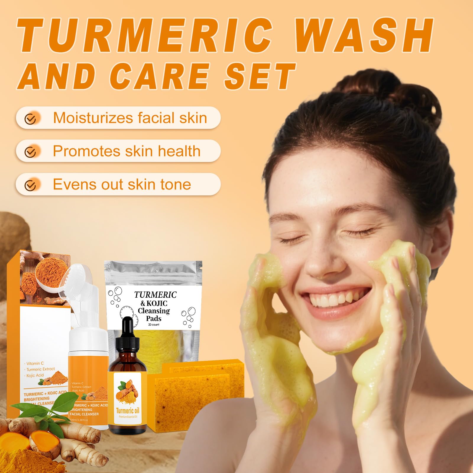 Amdele Turmeric Foaming Cleanser foam showing rich lather for deep cleansing