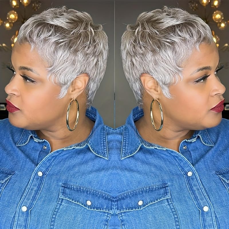 Amecire Grey Pixie Cut Wig cap construction, secure fit without glue.