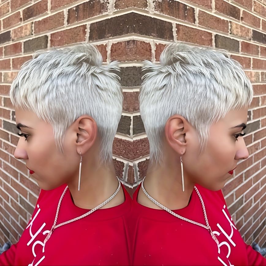 Amecire Grey Pixie Cut Wig side profile, lightweight and all-day comfort.