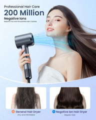 AMEIFU hair dryer 150000 RPM shows high-speed airflow for quick blowouts and volume.