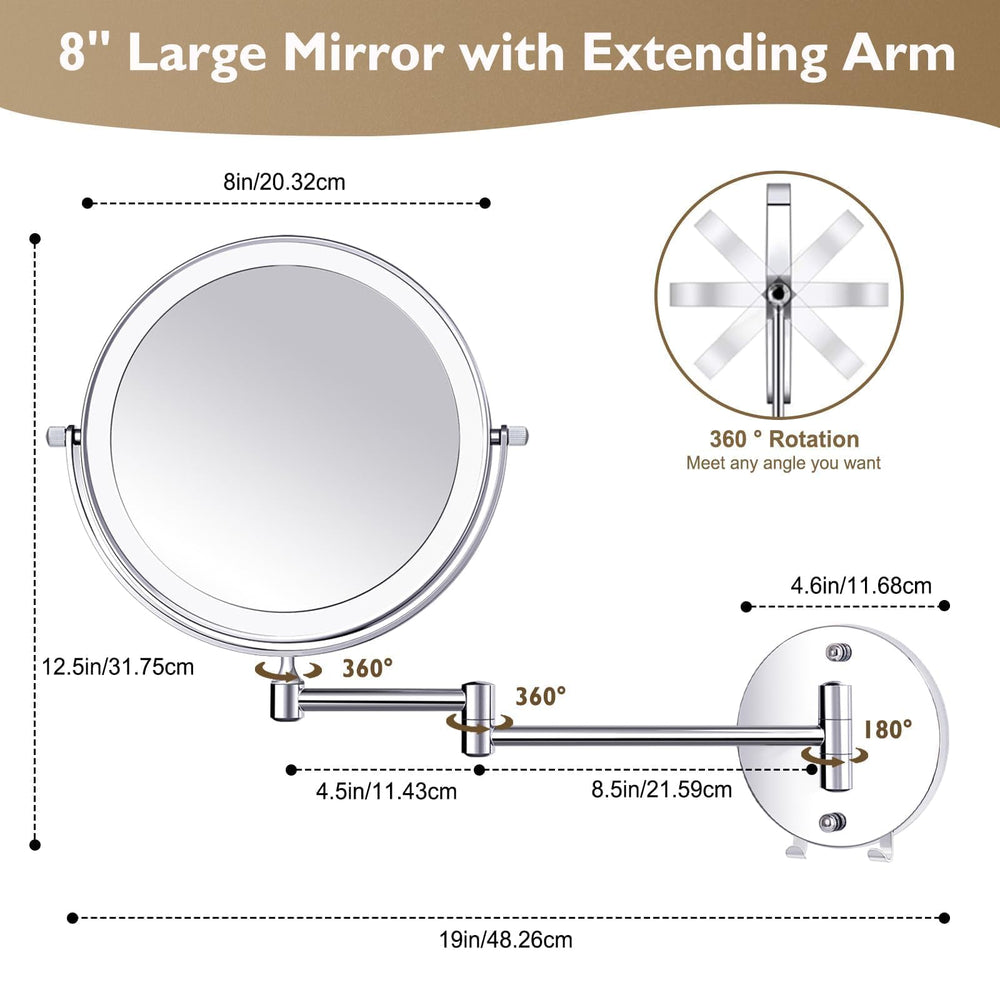 Amelar 15x magnifying side helps detailed skincare and eyeliner precision.