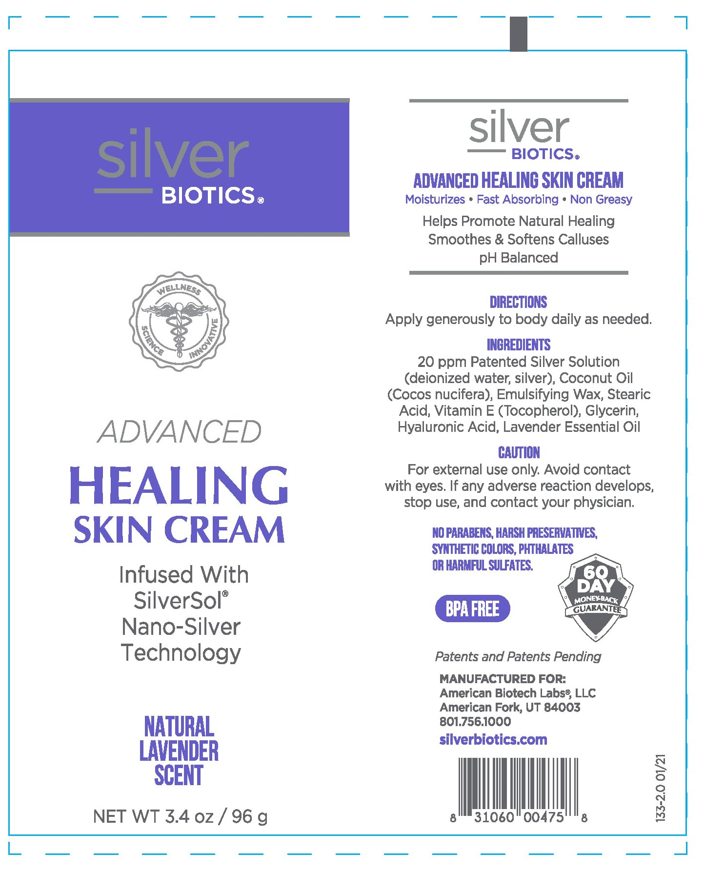 American Biotech Labs all-natural ingredients label highlights clean, skin-safe composition.
