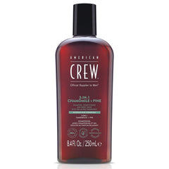AMERICAN CREW 3-in-1 chamomile pine bottle highlights convenient all-in-one grooming benefits