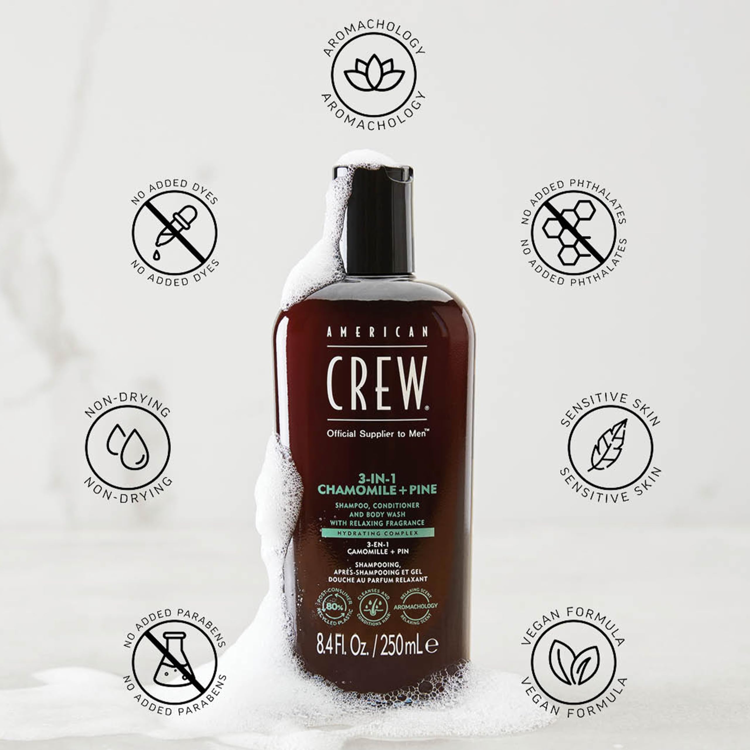 AMERICAN CREW 3-in-1 chamomile pine skin feels smooth and refreshed