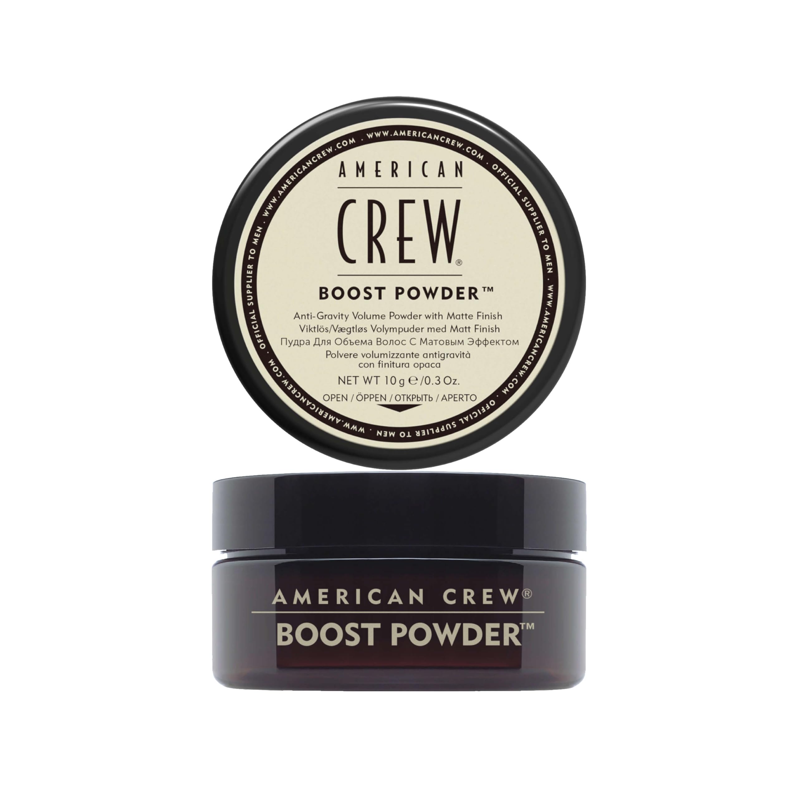 American Crew Boost Powder root lift shows weightless volume for thicker-looking hair