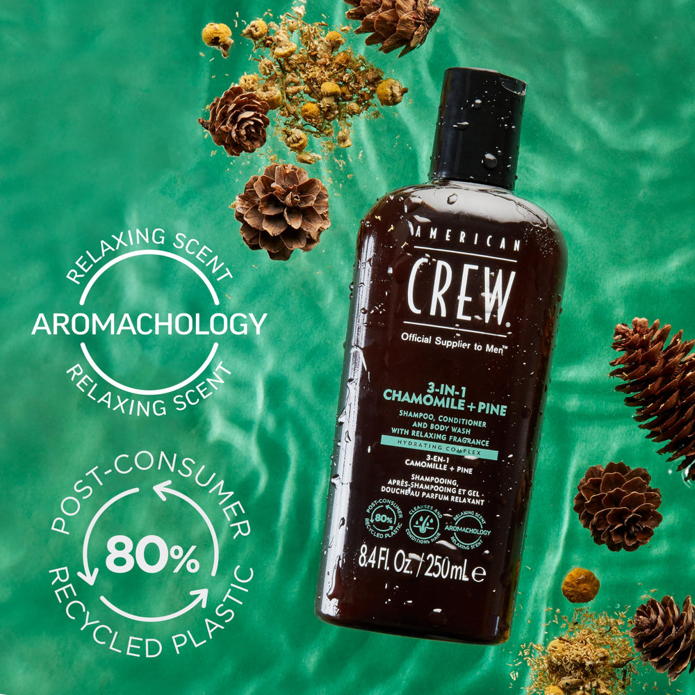 American Crew chamomile-pine body wash application demonstrates soft skin with refreshing fragrance.