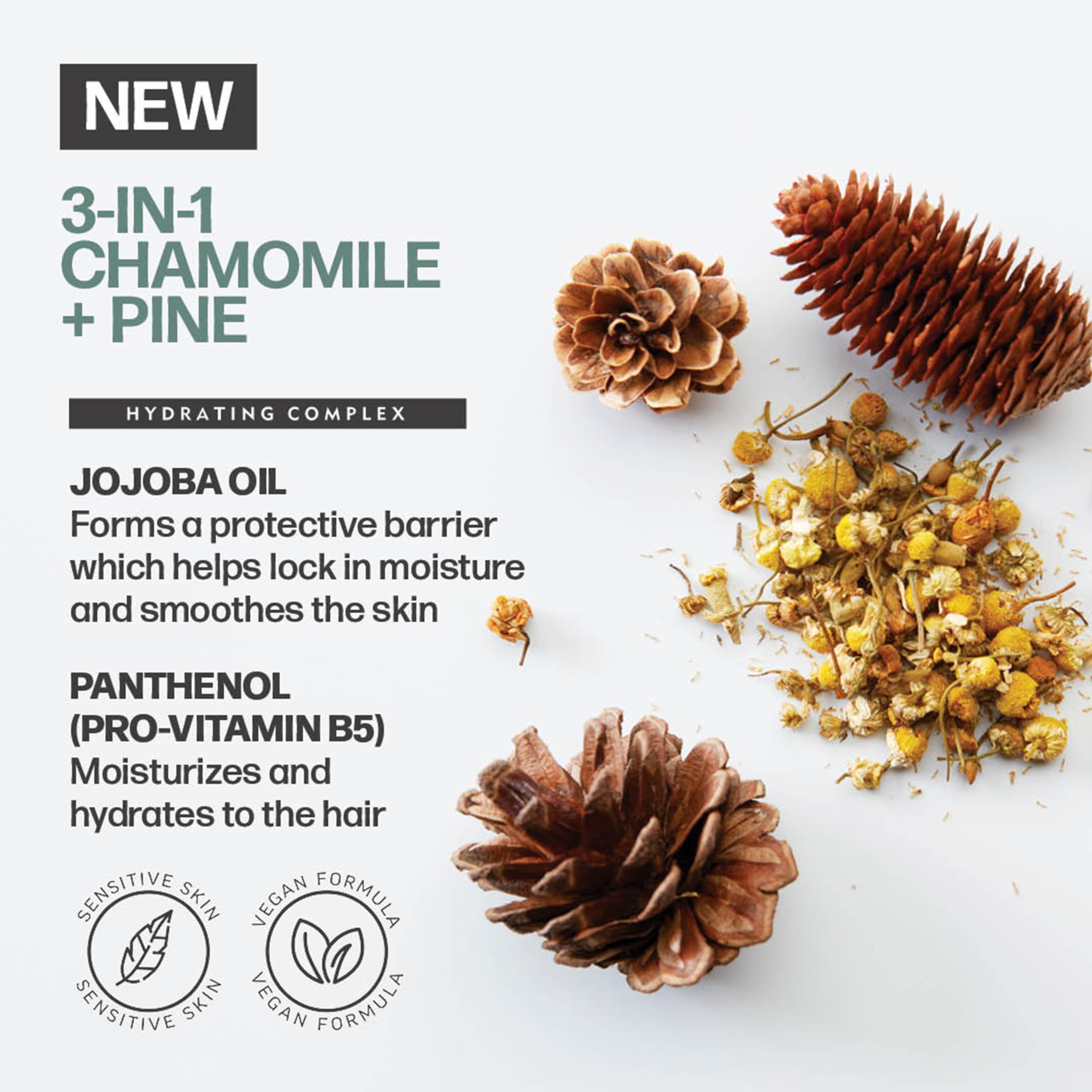 American Crew chamomile-pine hair after-use image suggests hair that is clean and shiny.