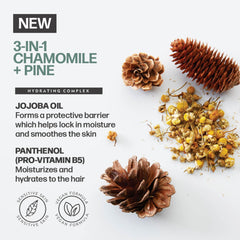 American Crew chamomile-pine hair after-use image suggests hair that is clean and shiny.