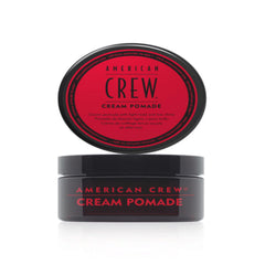 American Crew Cream Pomade jar close-up showing natural hold and low shine for everyday styling.
