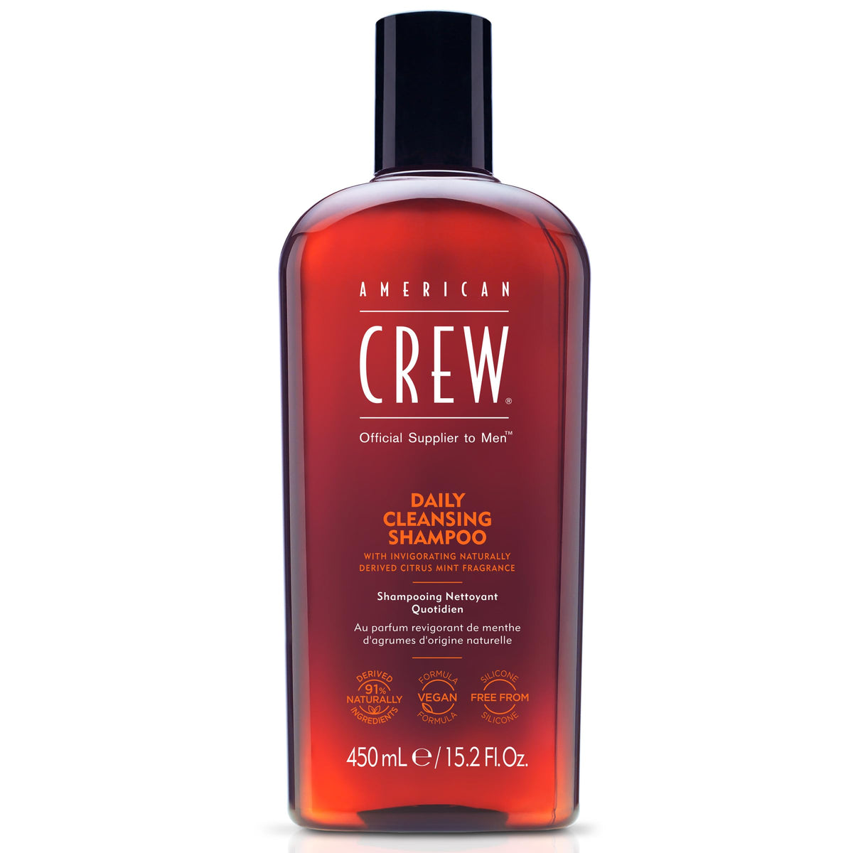 American Crew daily cleanser bottle with citrus mint scent for clean, refreshed hair.