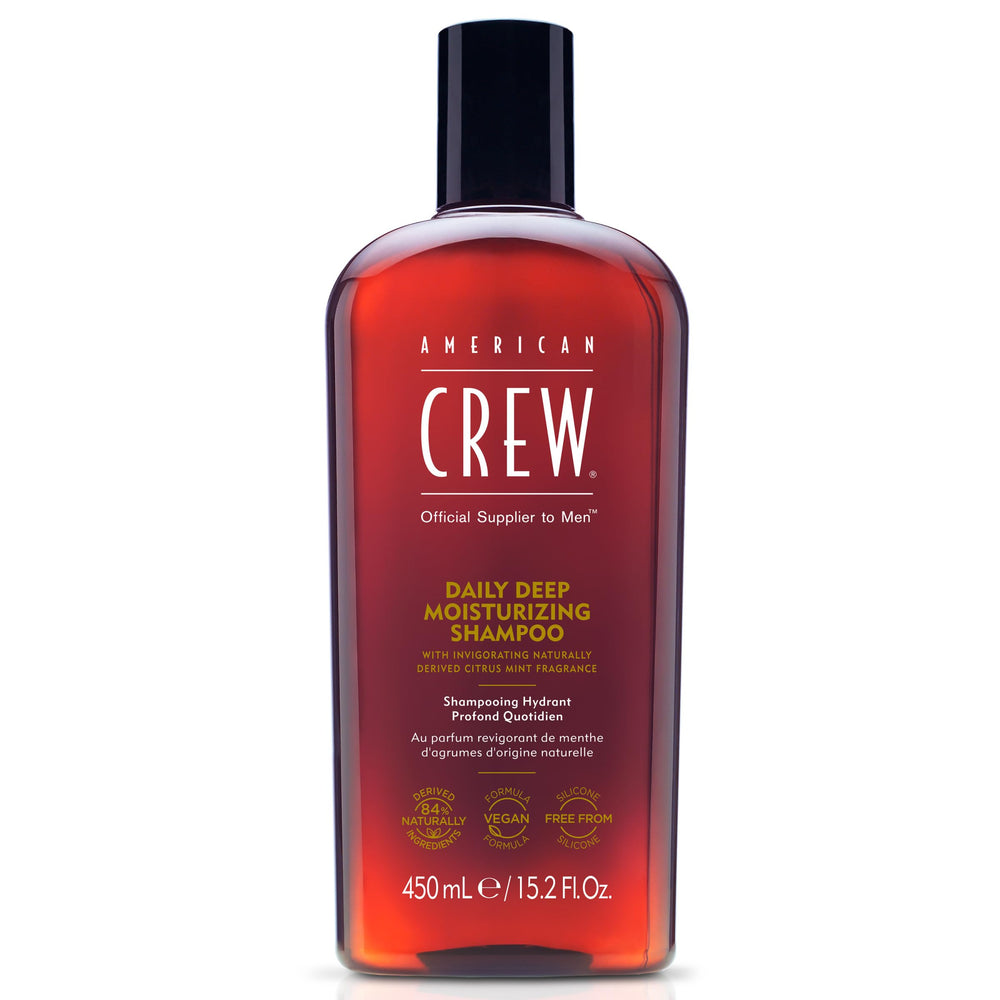 American Crew Daily Deep Moisturizing Shampoo bottle for daily cleansing and freshness.