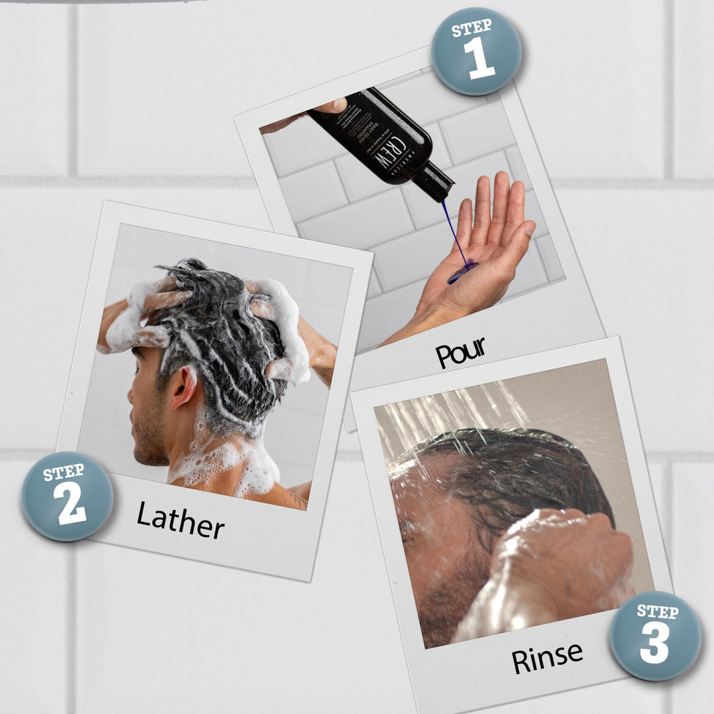American Crew Daily Silver bottle emphasizes vegan formula ingredients for clean grooming.