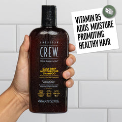 American Crew Deep Moisturizing Shampoo Vitamin B5 close-up suggests nourishing moisture.
