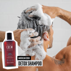 American Crew Detox Shampoo highlights Manicouagan clay for lightweight detox and cleansing