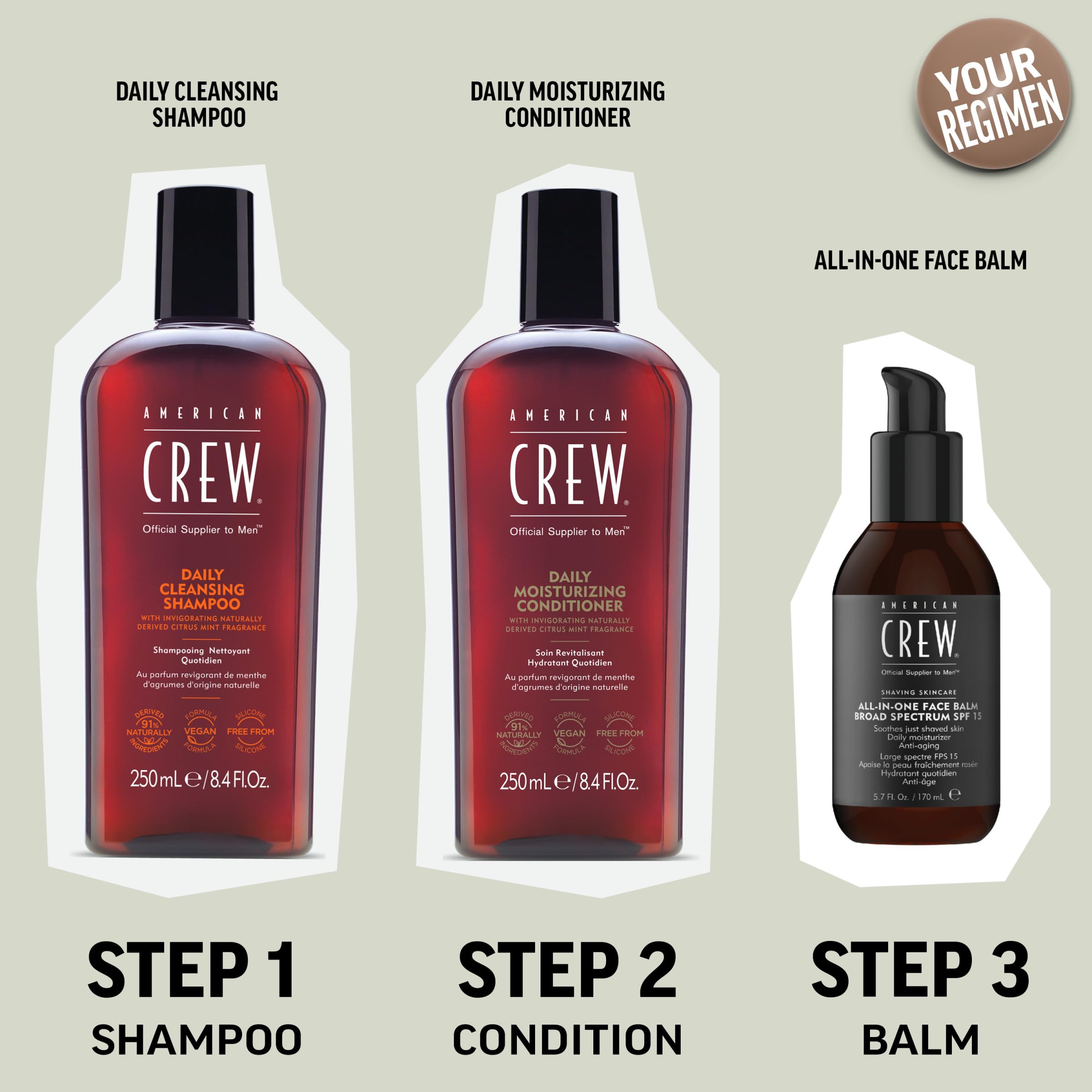 American Crew gift-ready packaging showcases premium grooming for him.