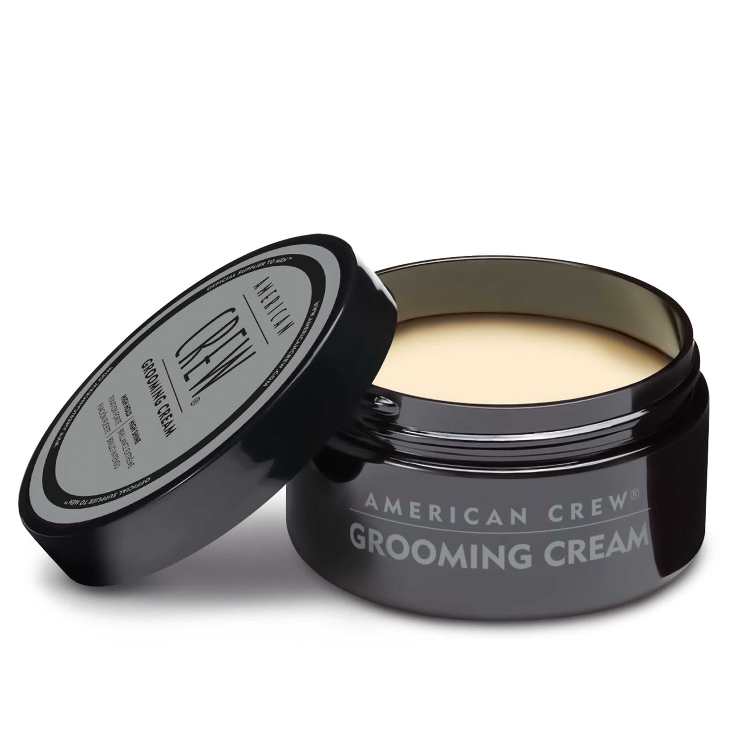 American Crew Grooming Cream side-part hairstyle example with subtle shine.