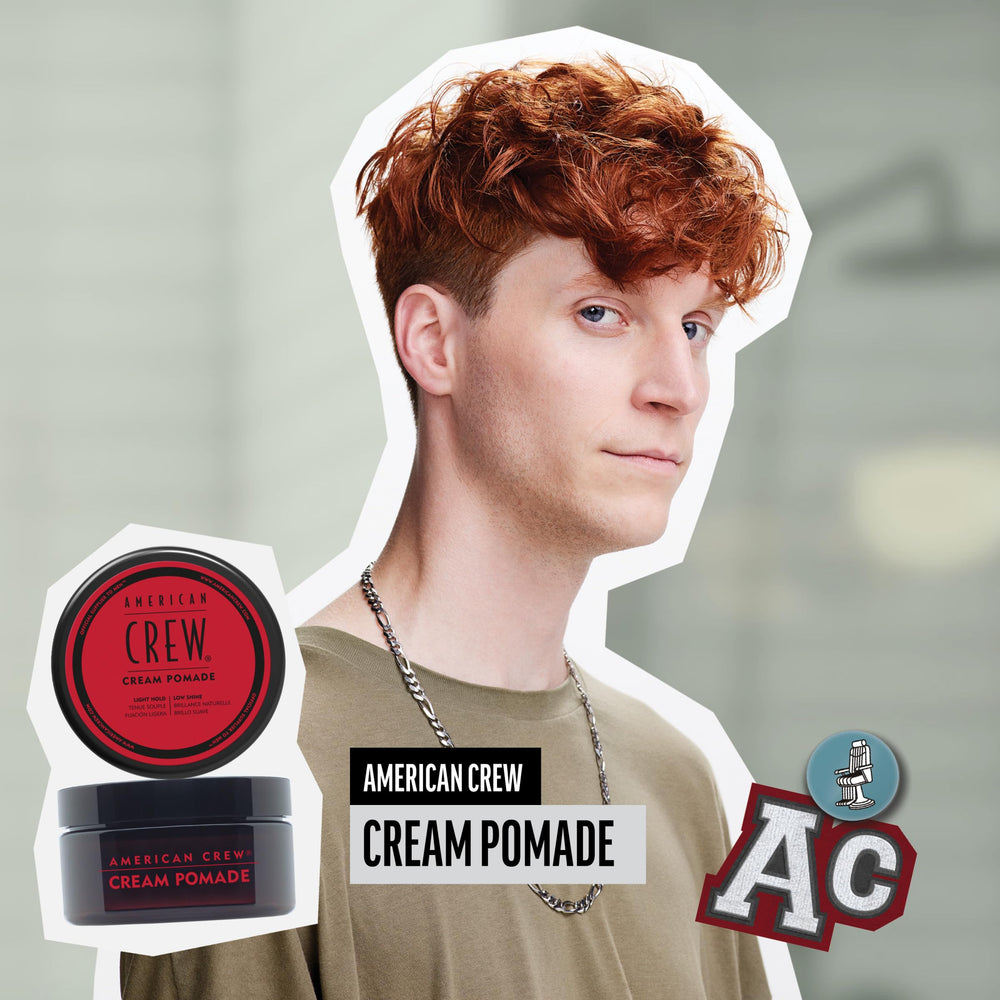 American Crew Hair Cream Pomade creamy texture shown for natural hold and subtle control.