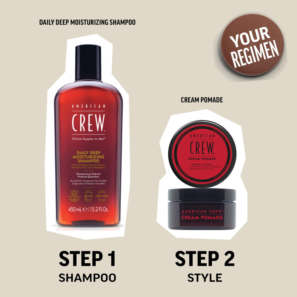 American Crew Hair Cream Pomade with low shine finish complements natural texture.