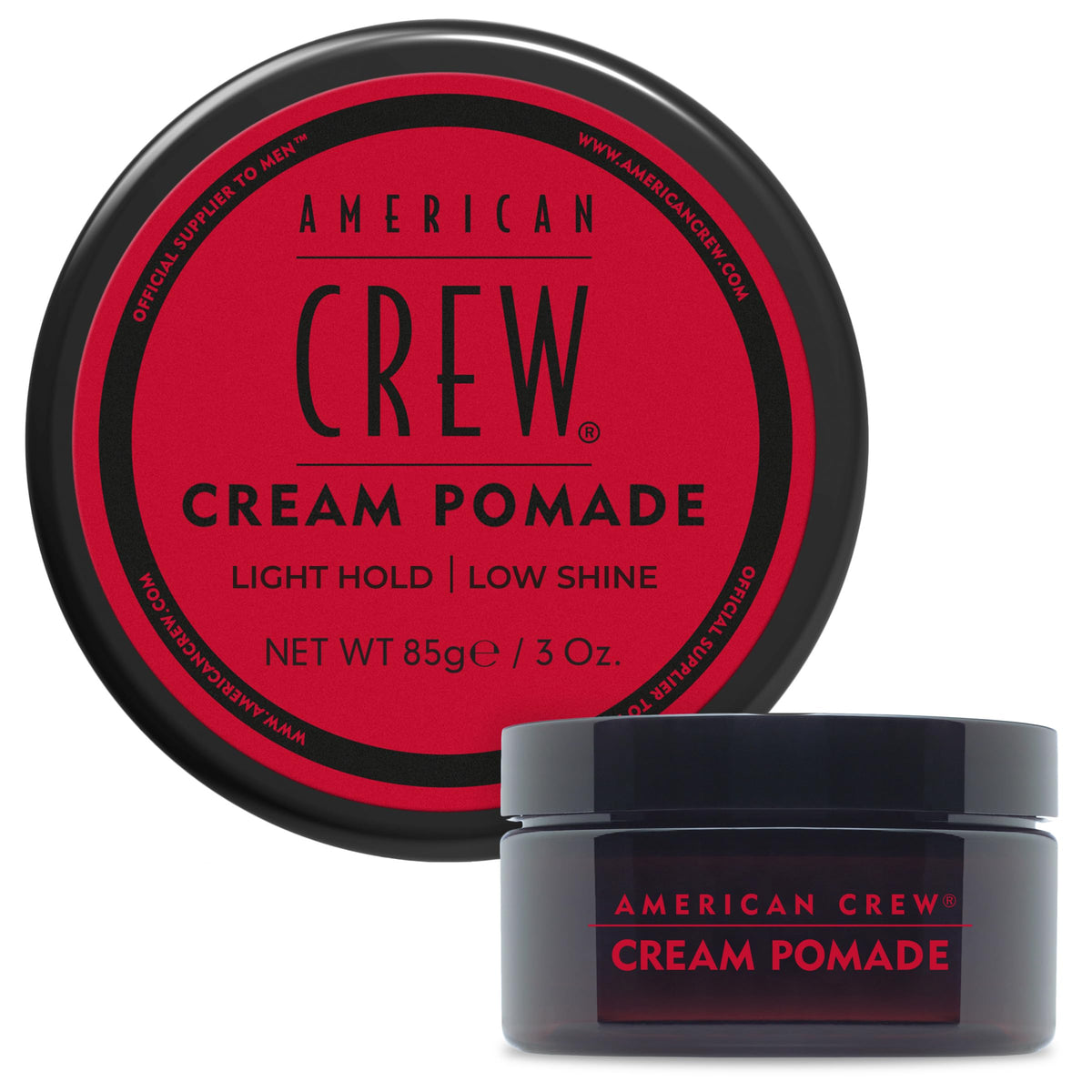 American Crew Hair Cream Pomade packaging closeup highlights the compact 3 oz tub for gifting.