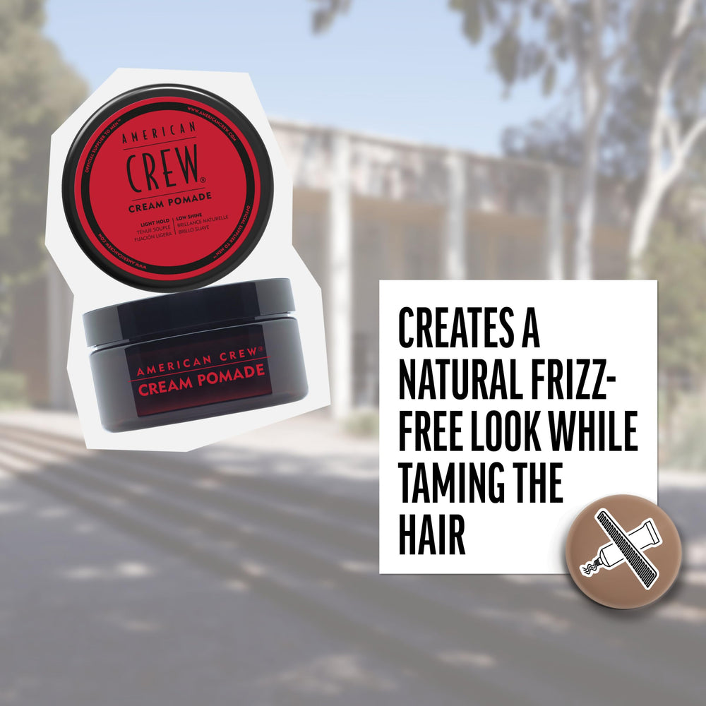 American Crew Hair Cream Pomade on short hair provides defined, frizz-free texture.