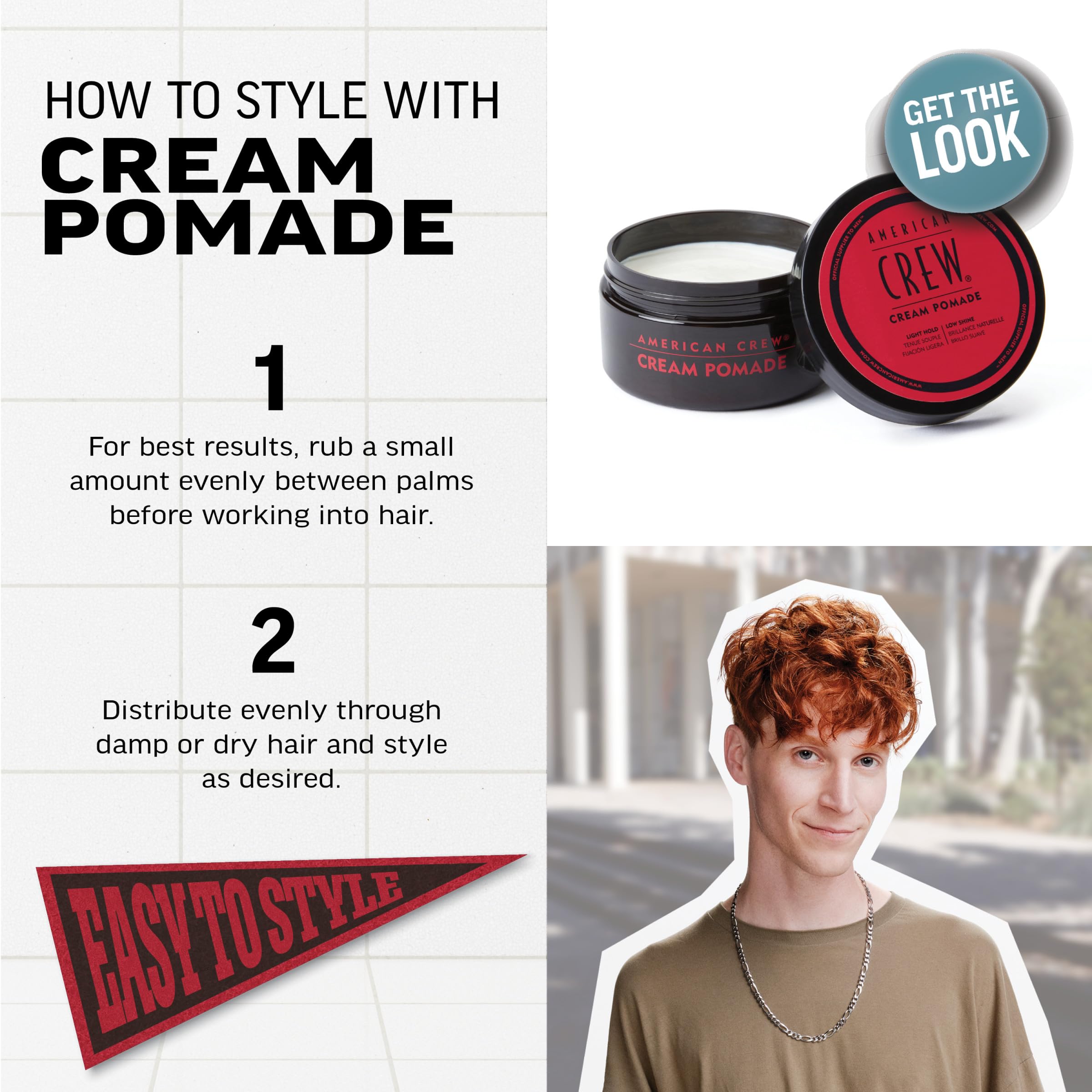 American Crew Hair Cream Pomade applied to towel-dried hair for controlled styling.