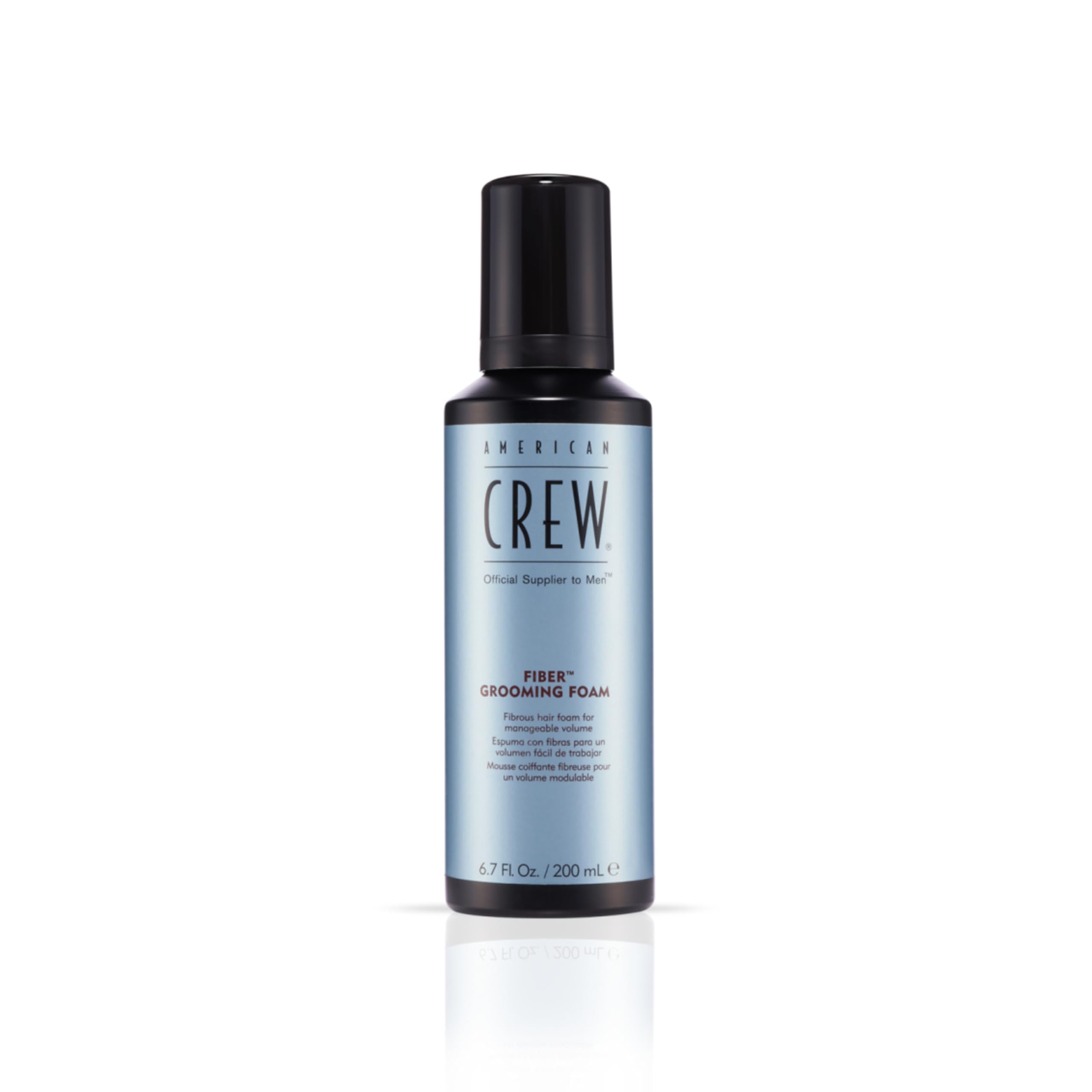 American Crew Hair Fiber Grooming Foam bottle showing lightweight hold and natural shine.