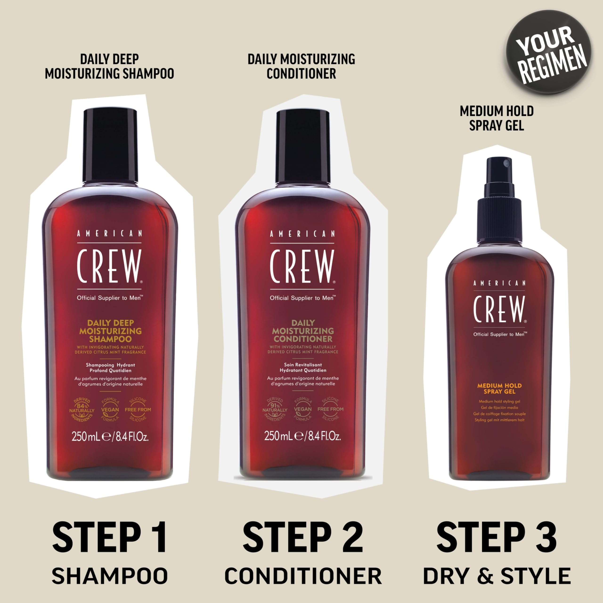 American Crew Hair Fiber Grooming Foam natural shine finish on styled look.