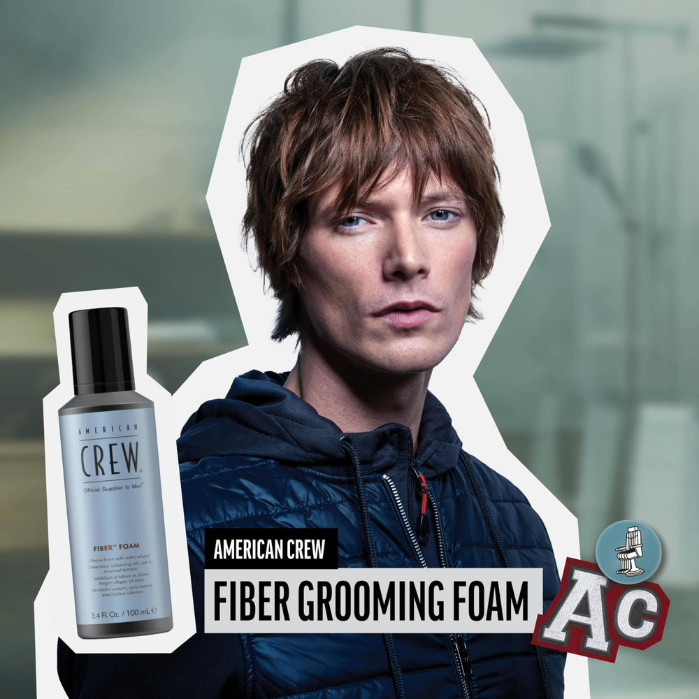 American Crew Hair Fiber Grooming Foam on model hair delivering volume and natural finish.
