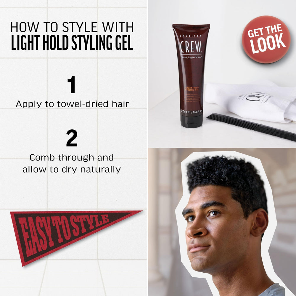 American Crew Hair Gel natural-shine-finish highlights low-shine, effortless grooming for everyday wear.