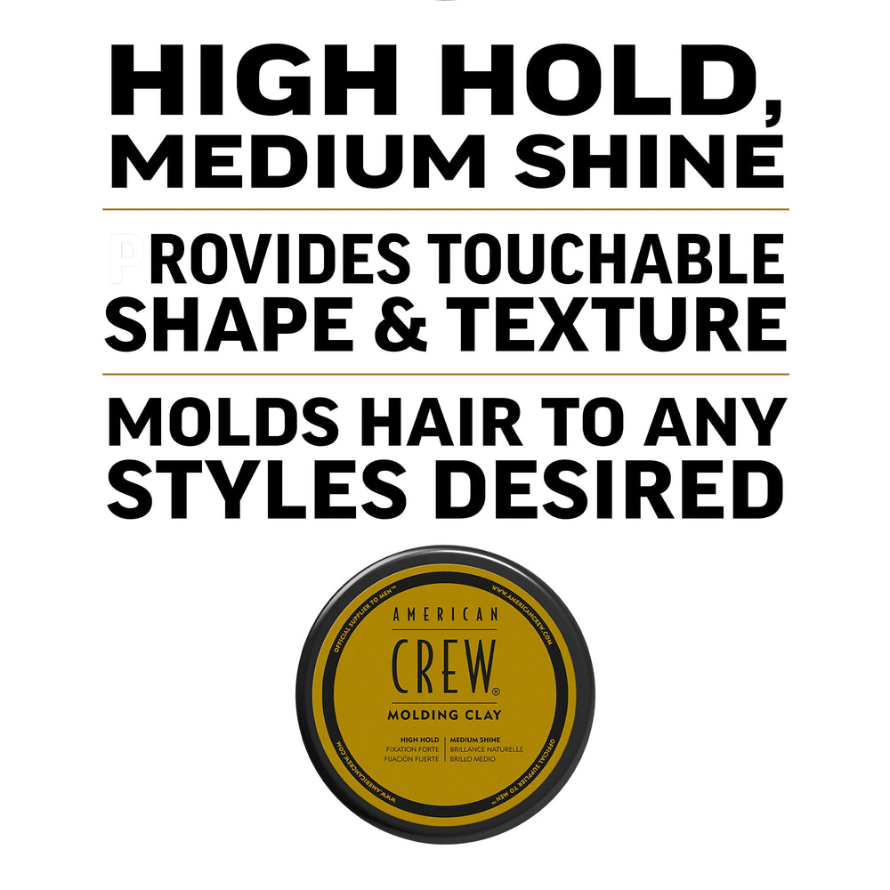 American Crew 3oz product alongside towel-dried hair implies easy application and lasting shape.