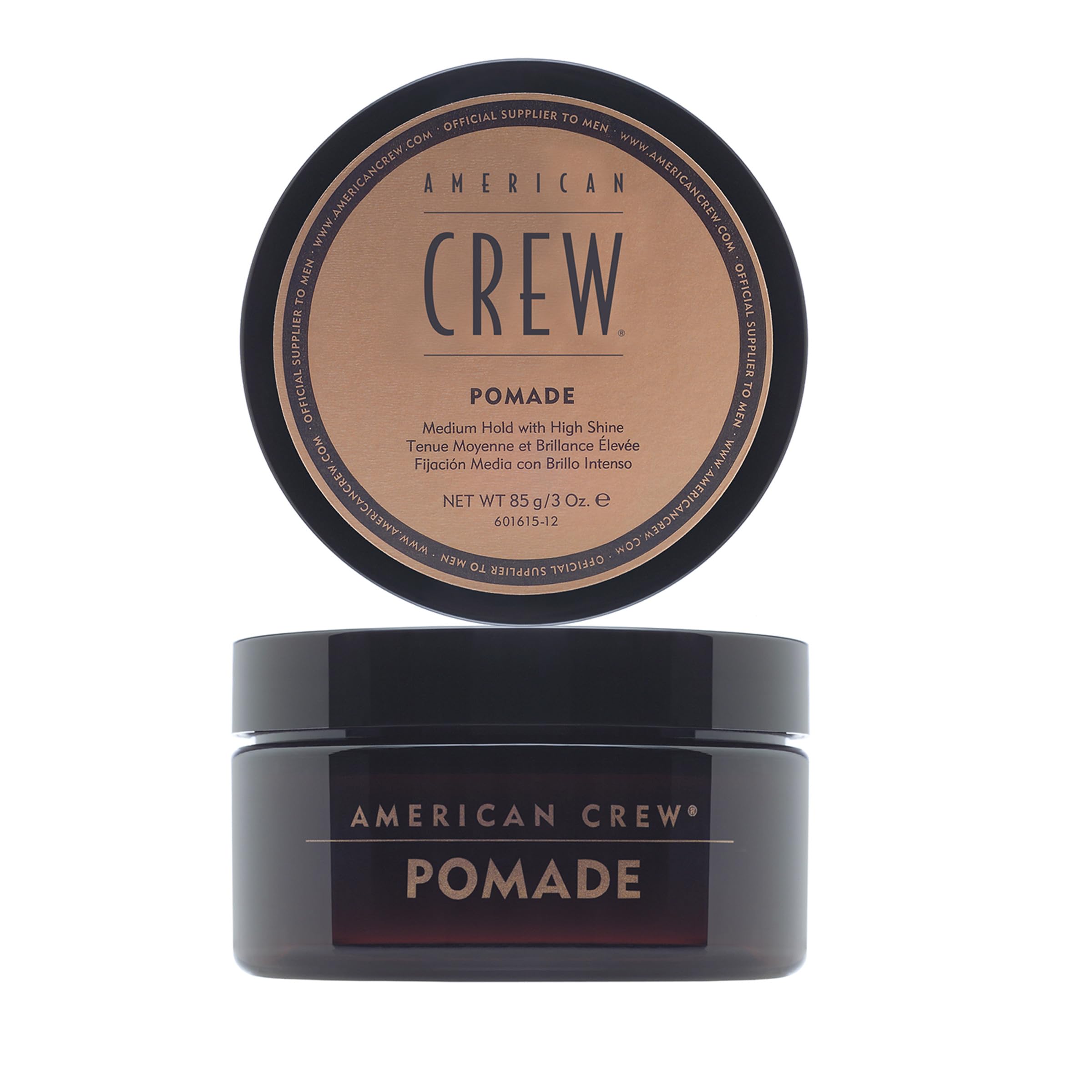American Crew hair pomade jar for high-shine, medium-hold styling.