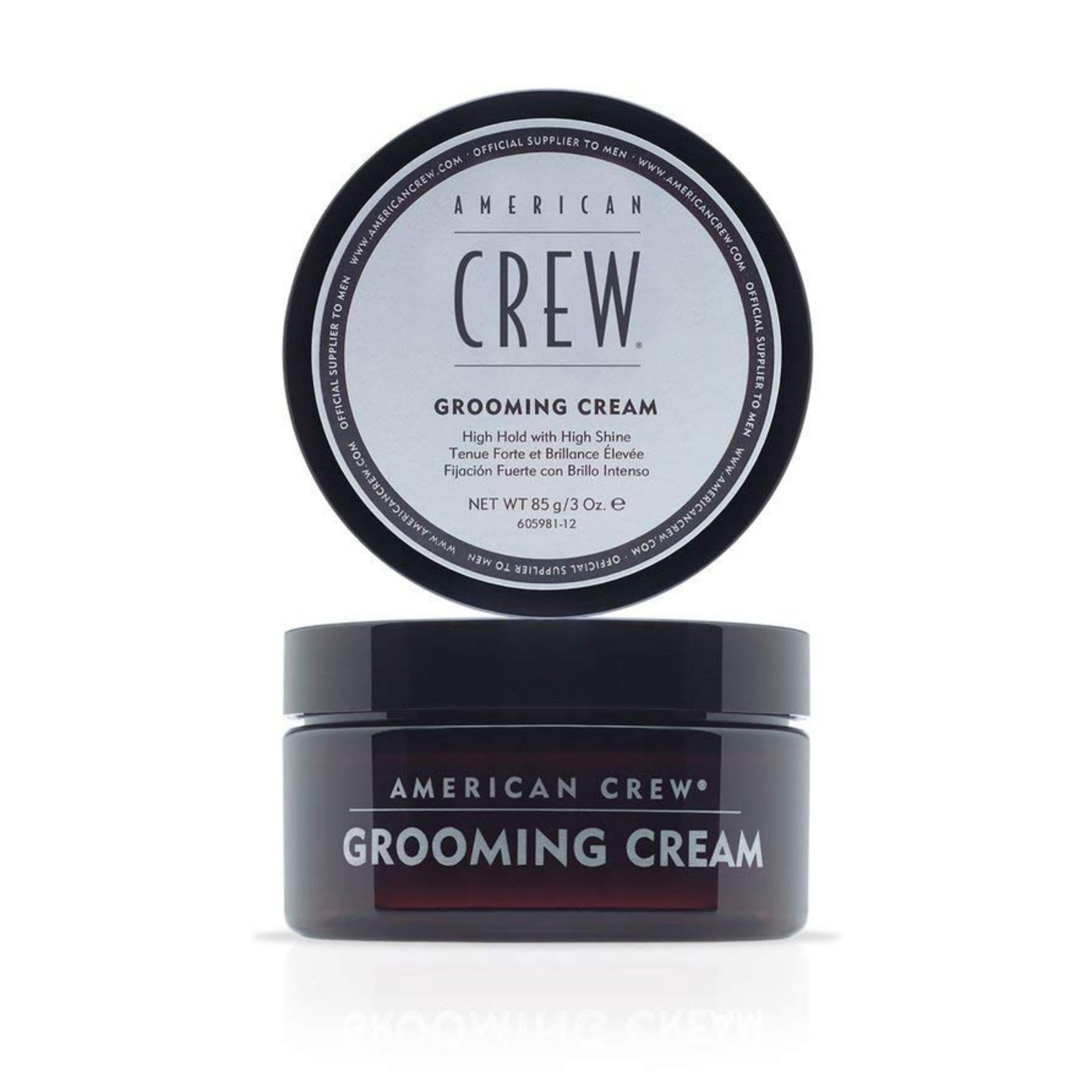 American Crew Men's Grooming Cream bottle with high hold and shine for polished looks.