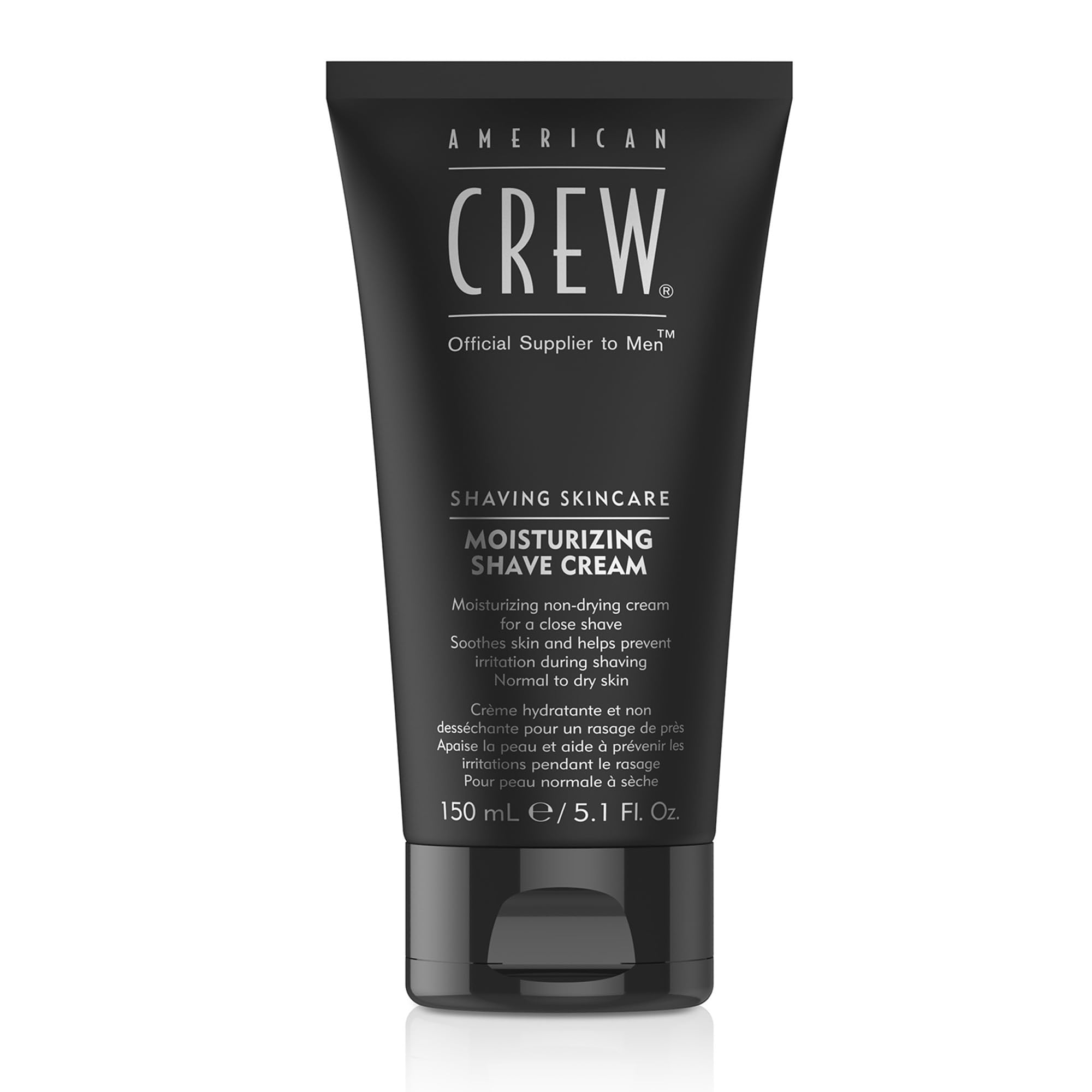 American Crew Moisturizing Shave Cream jar displaying rich, protective glide for a close shave.