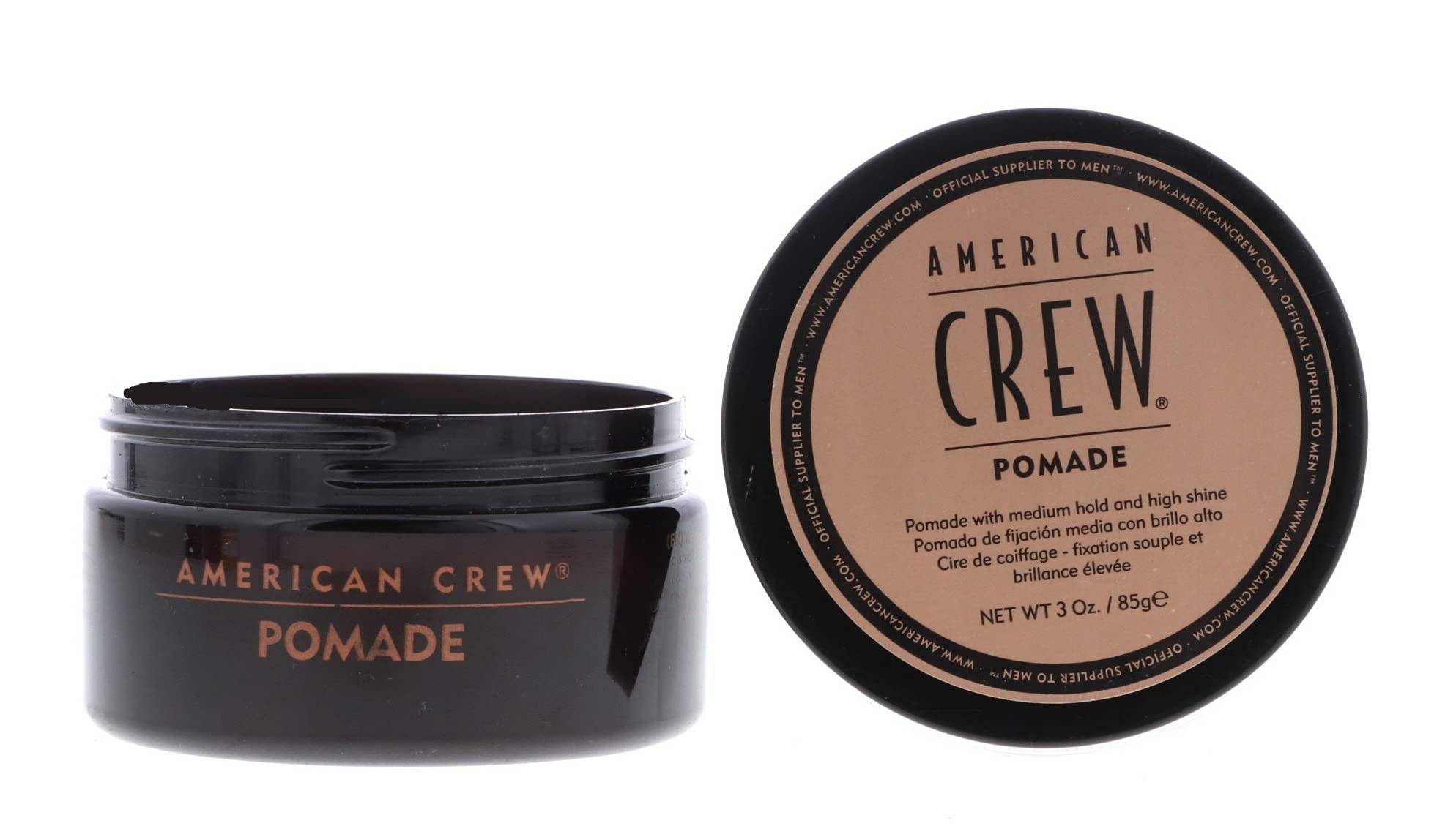 American Crew pomade applied to dry hair for controlled, medium hold.