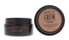 American Crew pomade applied to dry hair for controlled, medium hold.