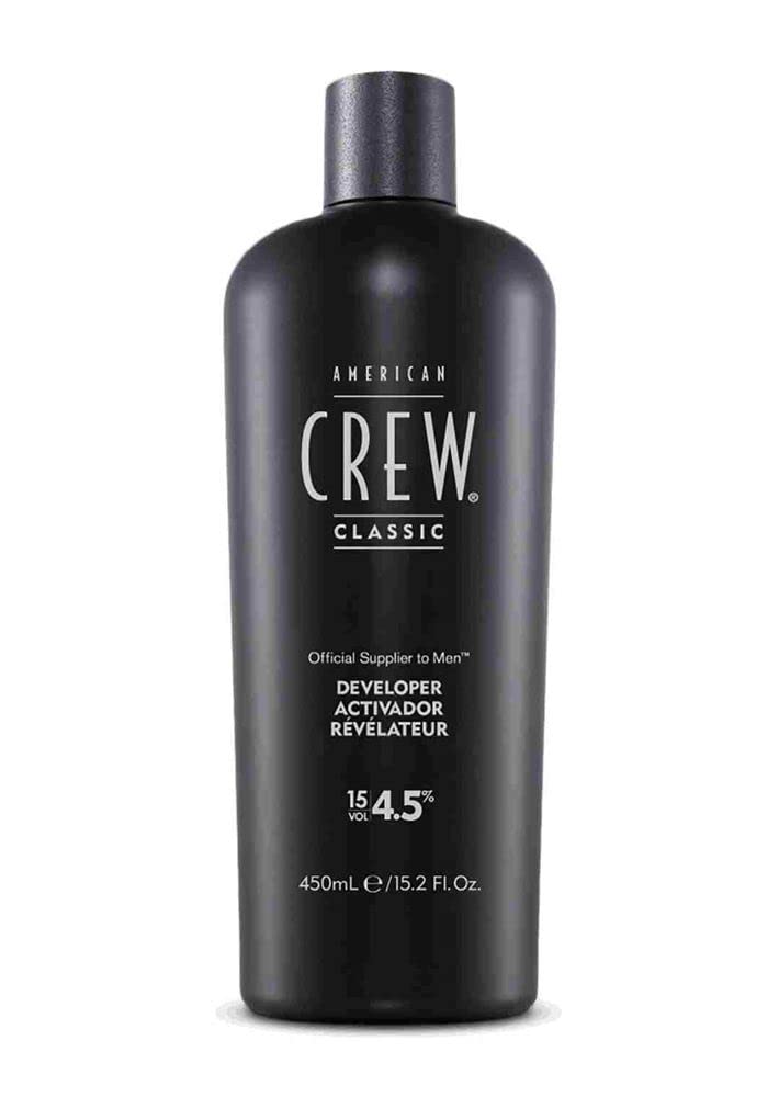 American Crew Precision Blend dye bottle close-up for seamless gray blending in grooming routine.