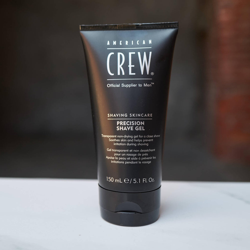 American Crew Shave Gel texture closeup hints soothing, irritation protection during shave.