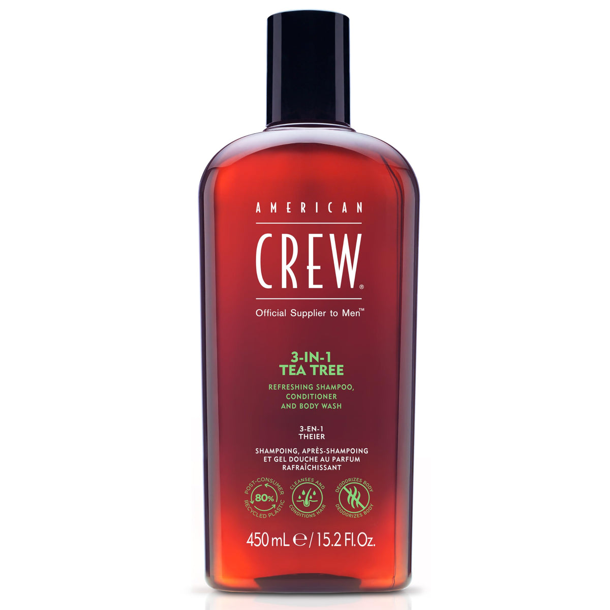 American Crew Tea Tree 3-in-1 bottle for quick, all-in-one grooming routine
