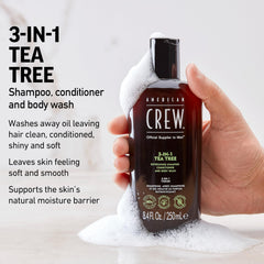 American Crew Tea Tree 3in1 body wash application promotes smooth skin.