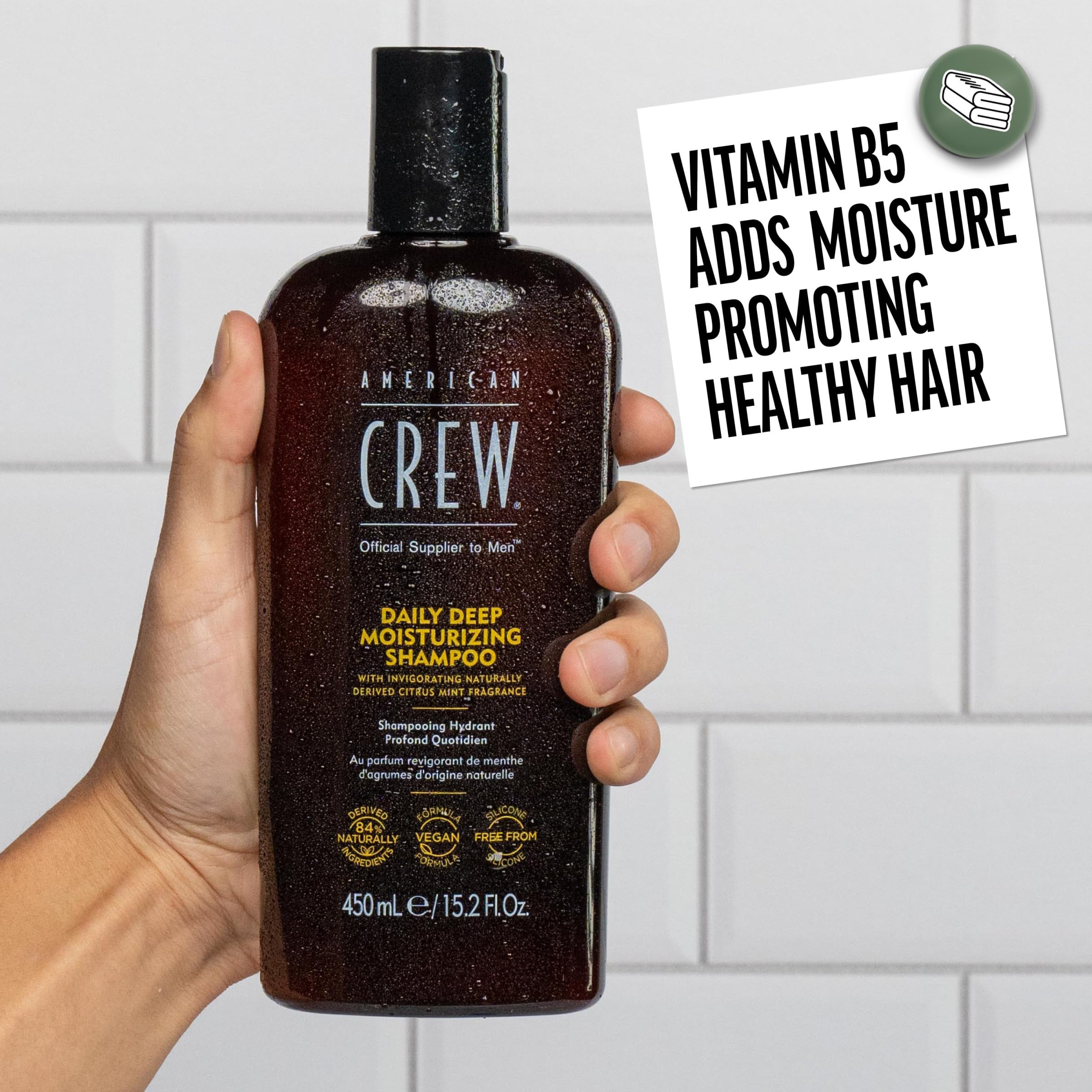 American Crew vegan silicone-free formula label for lightweight cleansing.