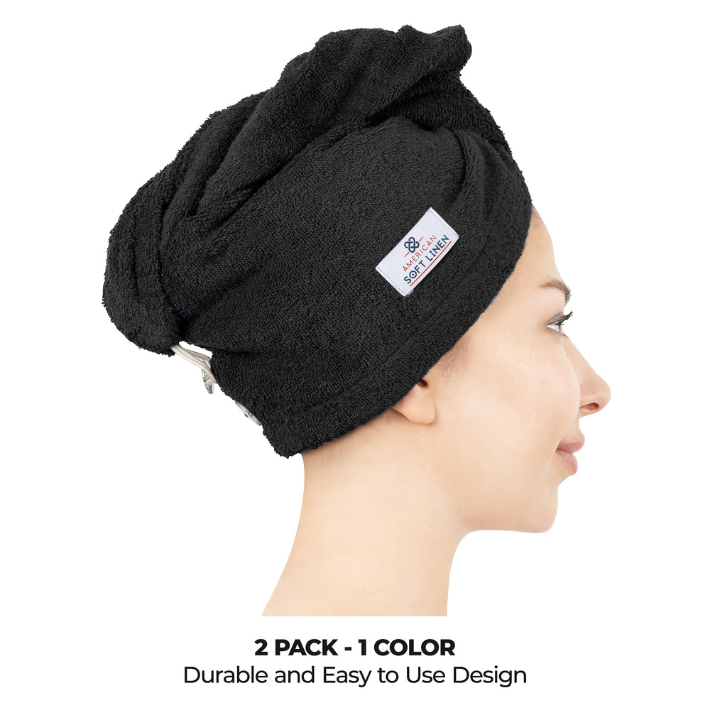 American Soft Linen cotton hair turban cap on head highlights gentle, secure fit for curls.