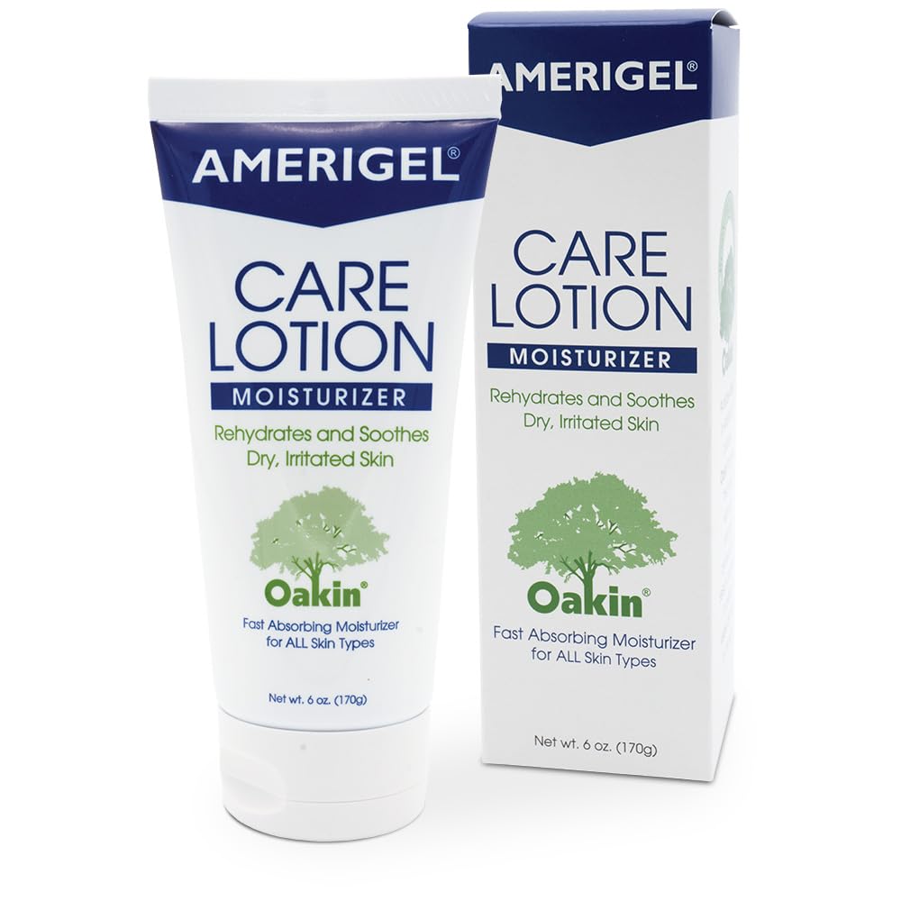 AMERIGEL Care Lotion near toes hints at safe use between toes for sensitive skin.
