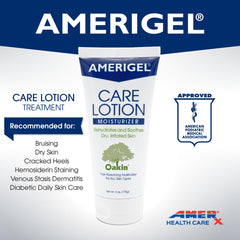 AMERIGEL Care Lotion application on heel demonstrates daily softening and moisturizing use.