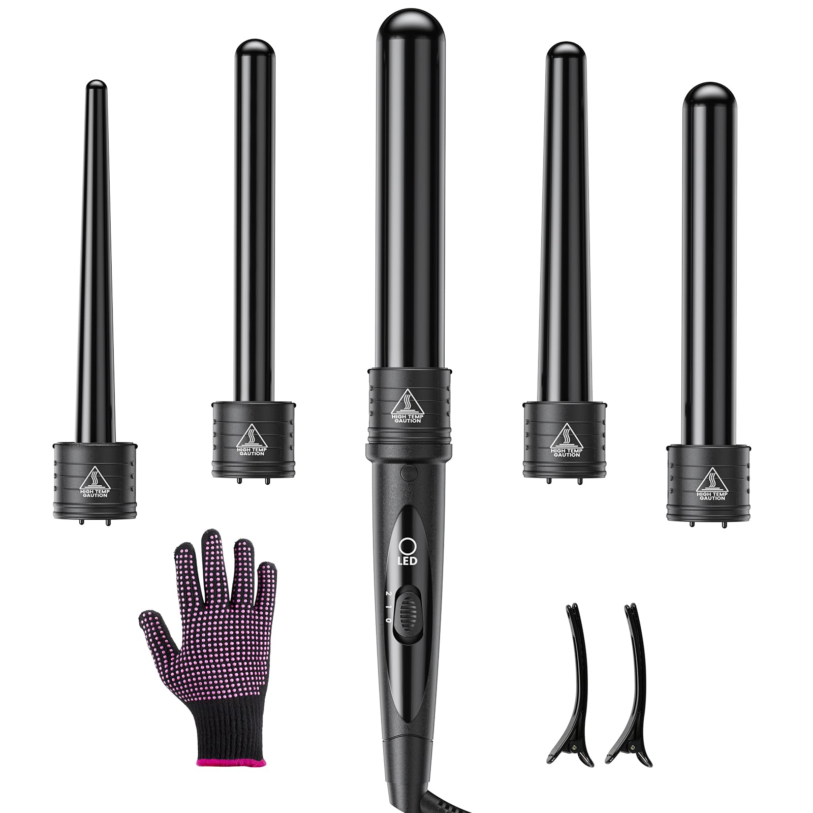 Amgcive 5-in-1 curling wand set interchangeable tubes close-up for versatile styling