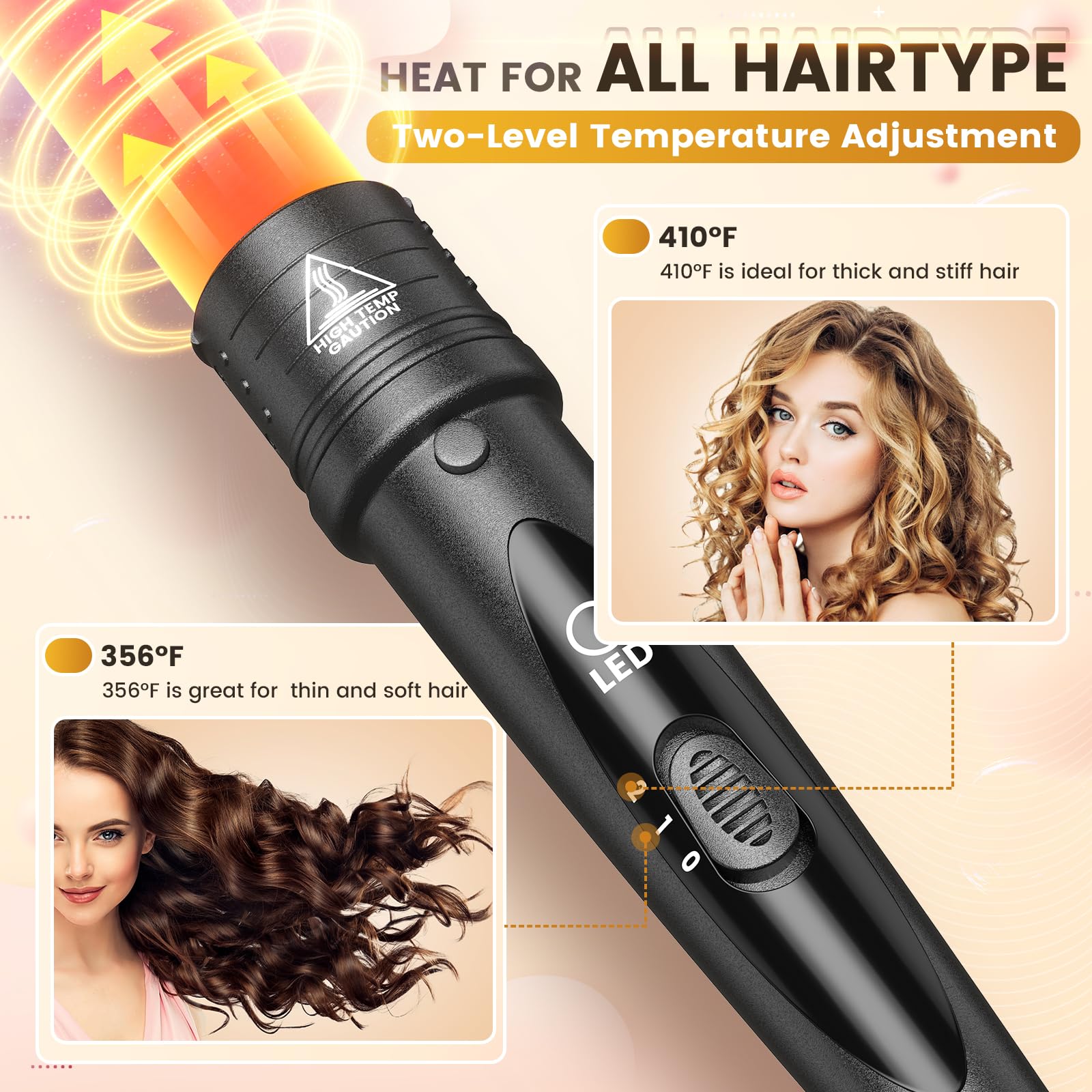 Amgcive curling wand set showing negative-ion technology for smoother hair