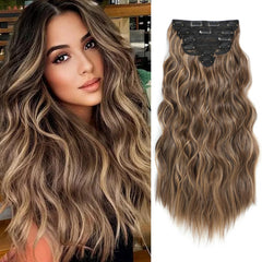 AMGPT clip-in extensions six-piece pack with multiple wefts for added volume.