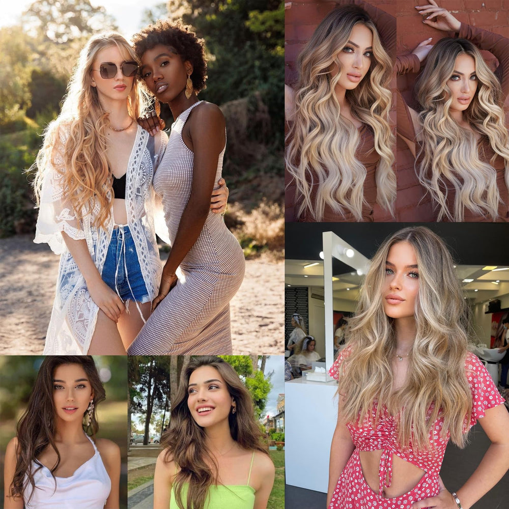 AMGPT honey blonde mixed light brown color blends with natural hair for a seamless look.