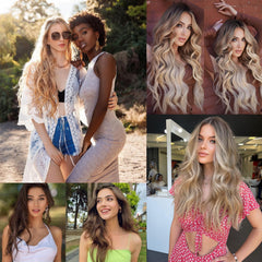 AMGPT honey blonde mixed light brown color blends with natural hair for a seamless look.