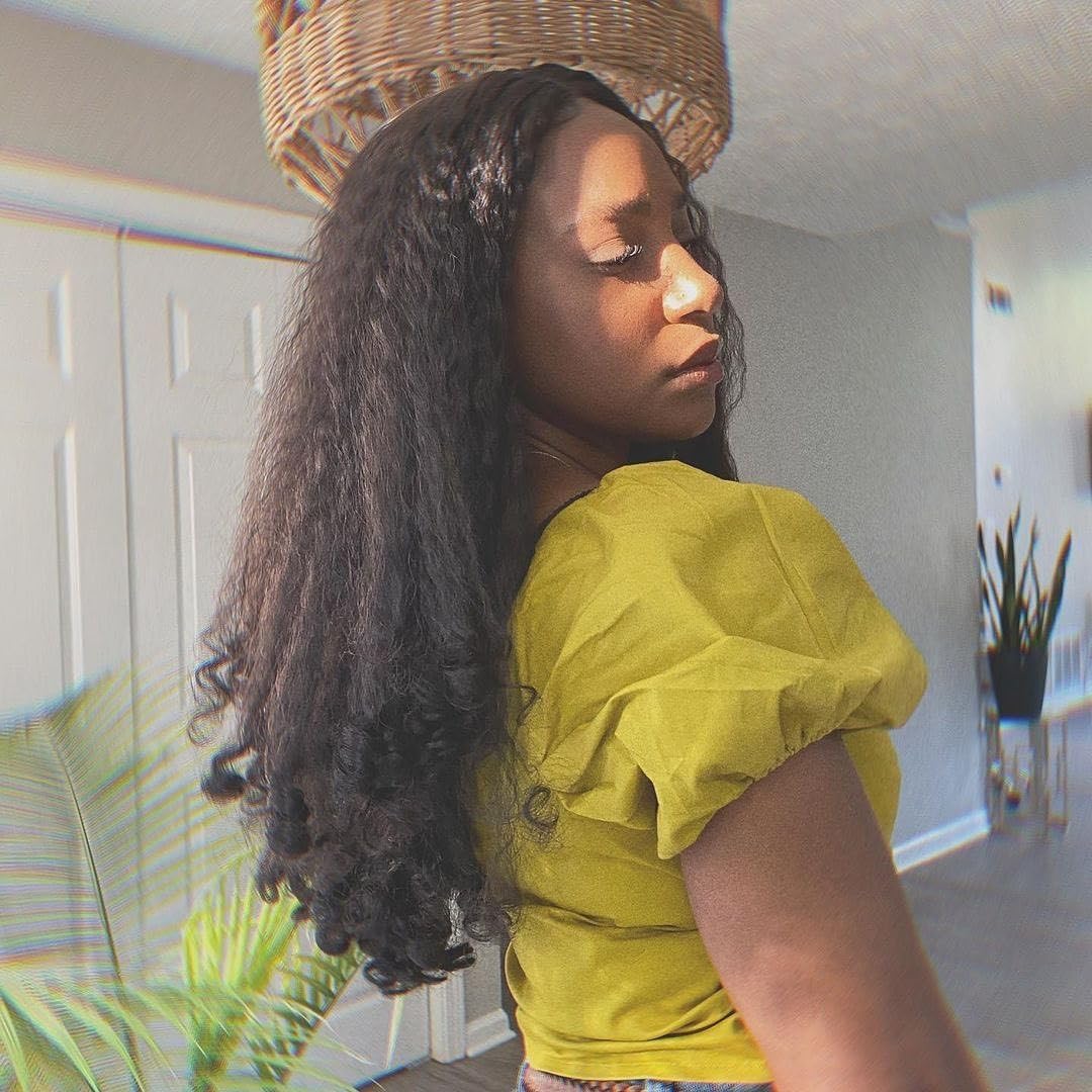 Aminow Afro Curly V Part Wig back view highlights full-bodied curls and symmetry