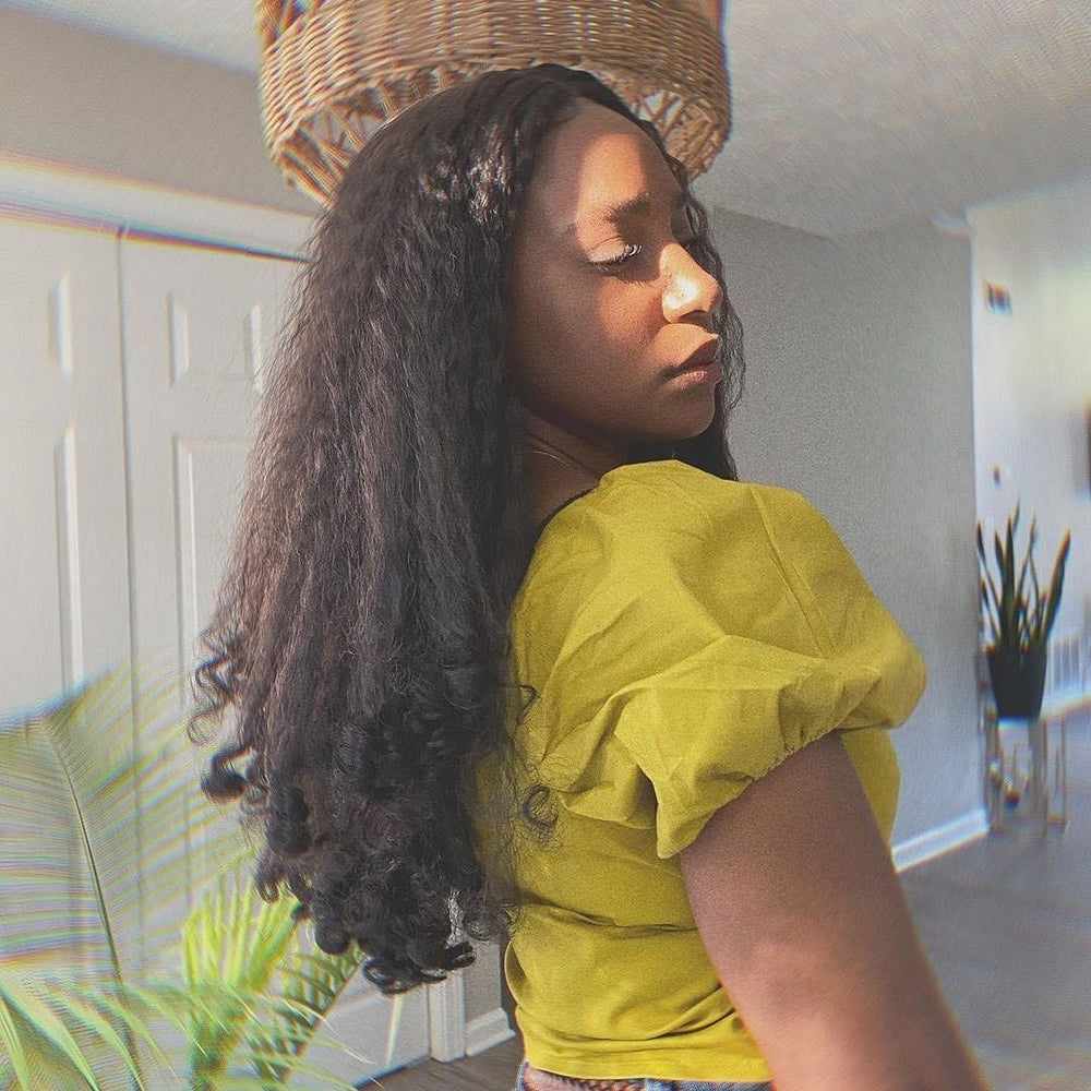 Aminow Afro Curly V Part Wig back view highlights full-bodied curls and symmetry